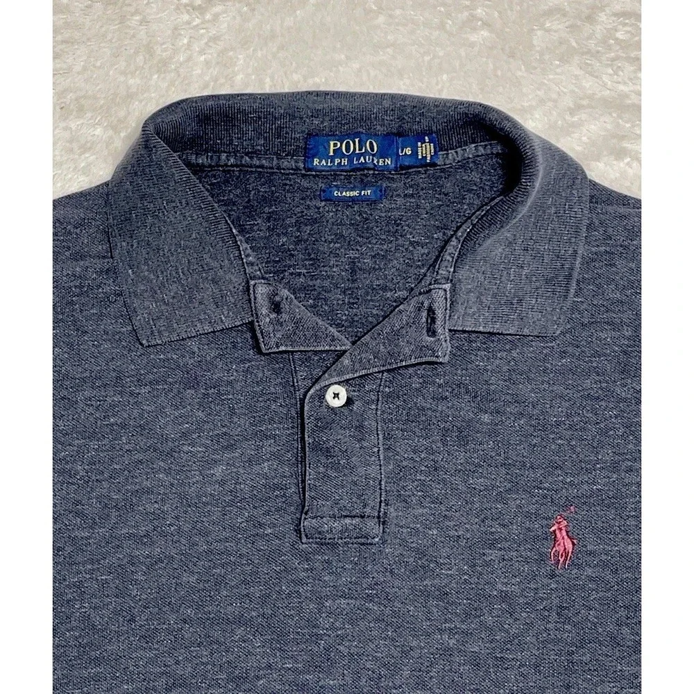 Polo Ralph Lauren Shirt Men's Large Gray Short Sleeve Red Logo Pony
